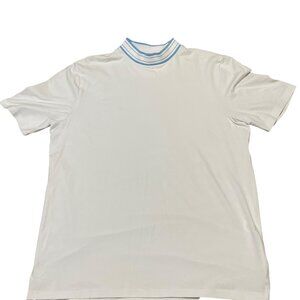 Johnnie-O Malibu Mock Neck T Shirt White Blue Short Sleeve Golf Men's Sz Med